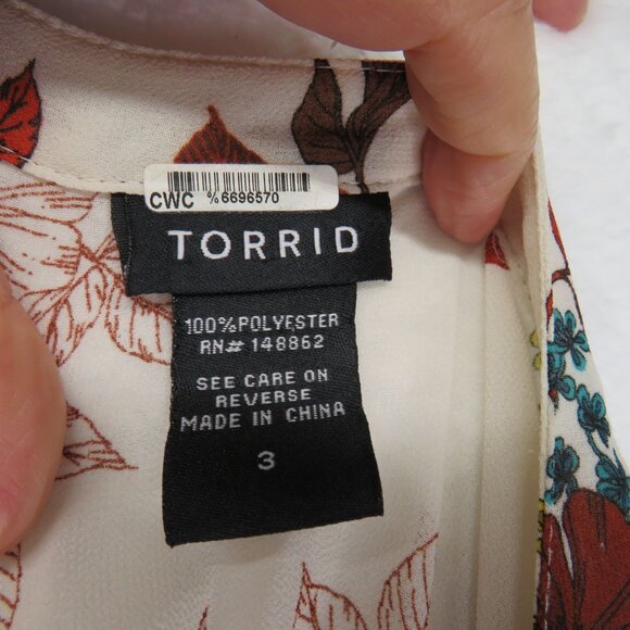 Torrid Shirt Womens Size 3XL Floral High Low Button Front Tunic Ivory Red - Picture 4 of 8